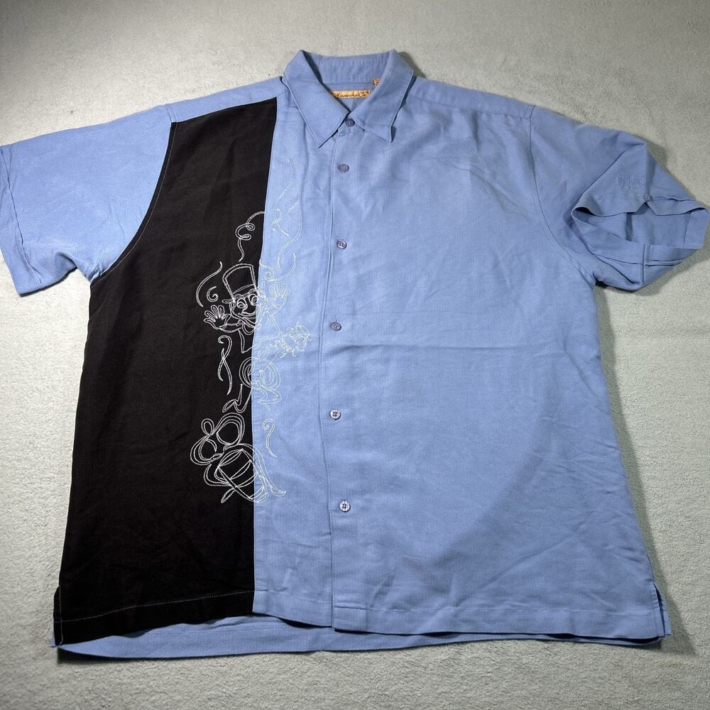 Y2k 2000s Embroidery Clown Patchwork Button Up Shirt XL AOP Goth Grunge Skater